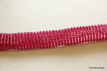 Fuchsia Pink And Silver Thread Hollow Lace Trim, 14mm wide